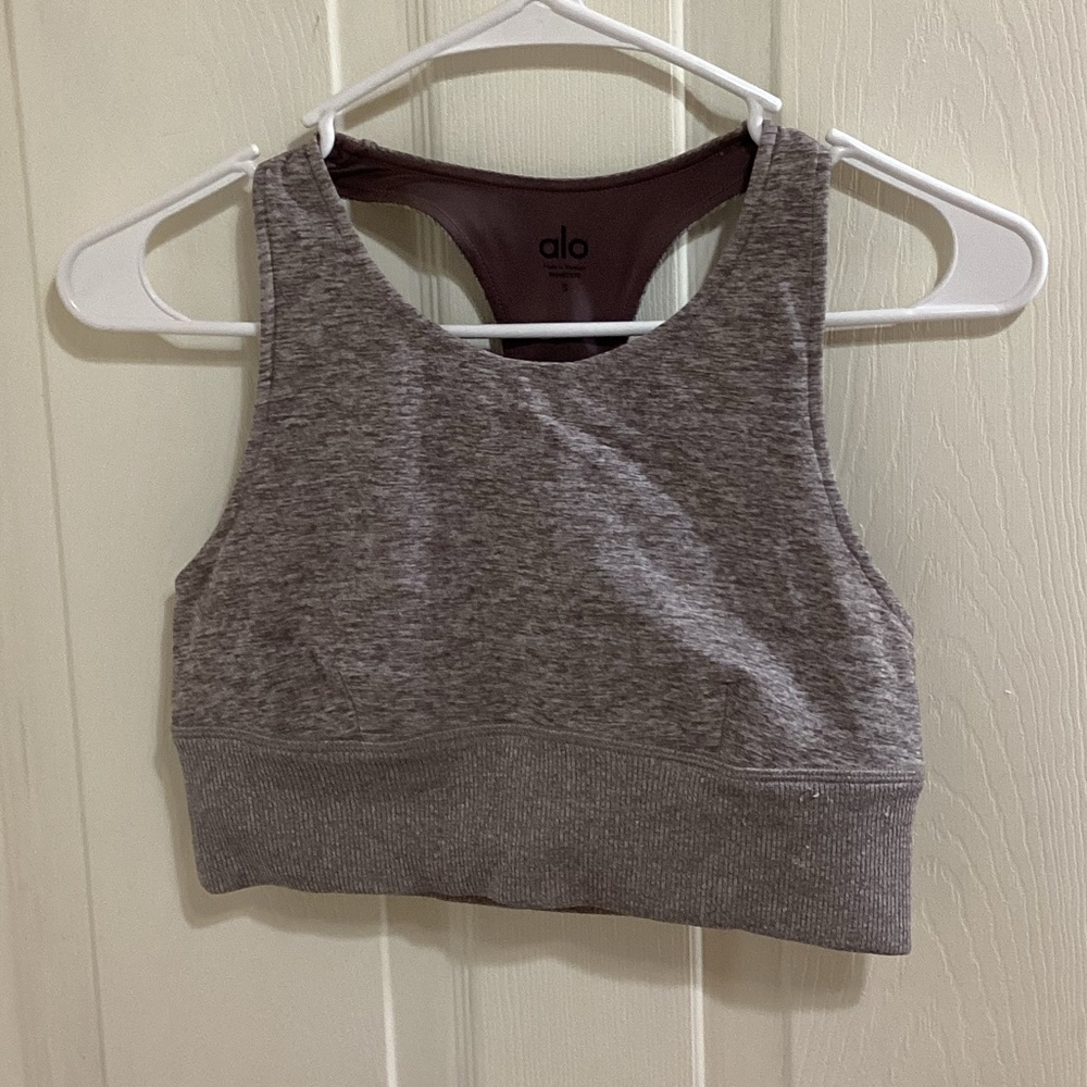 ALO yoga racerback brown cut out bra top size small